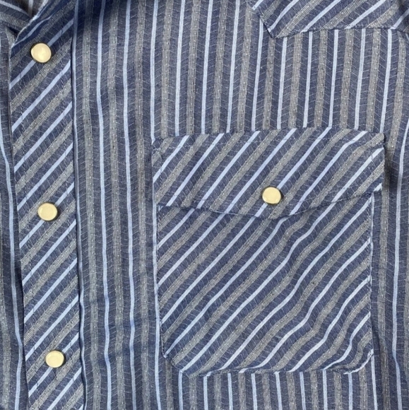 Vintage Haband Men's 2X  Western Pearl Snap Blue Striped Shirt Lightweight EUC - Picture 6 of 12